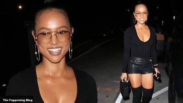 Karrueche Tran Puts on a Leggy Display as She Steps Out to Dinner with Friends in WeHo on fanspics.com