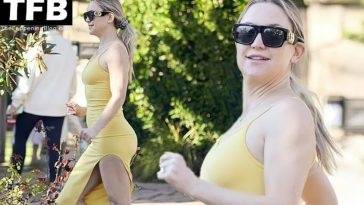 Kate Hudson Shows Off Her Slim and Fit Body in a Hot Split Midi Dress on fanspics.com