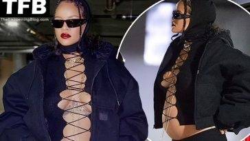 Braless Rihanna Flaunts Her Baby Bump in LA on fanspics.com