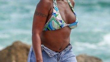 Mary J. Blige Relaxes in a Bikini on the Beach in Miami on fanspics.com