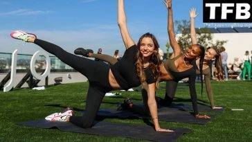 Josephine Skriver, Jasmine Tookes, Miranda Kerr Look Sexy in Leggings at JOJA Launch in Santa Monica on fanspics.com