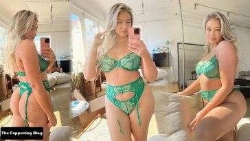 Iskra Lawrence Displays Her Natural Breasts & Butt in Green Thong Lingerie on fanspics.com