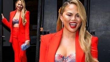 Chrissy Teigen Looks Hot in Red as she Heads to The Wendy Williams Show in NYC on fanspics.com