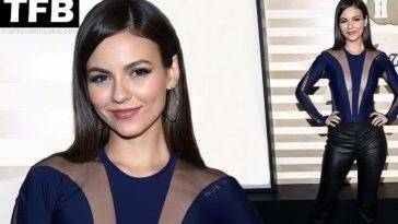 Victoria Justice Puts on a Busty Display in a Racy Mesh Top at the Homecoming Weekend Super Bowl Bash on fanspics.com