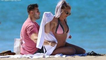 Britney Spears is Seen Wearing a Pink and Black Bikini While on Vacation with Her Boyfriend on fanspics.com