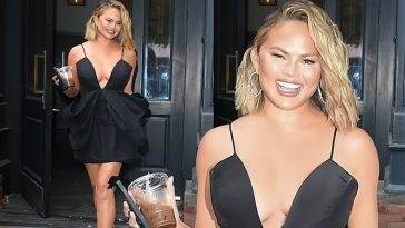 Chrissy Teigen Puts on a Busty Display in a Plunging Little Black Dress in New York (32 New Photos) - New York on fanspics.com