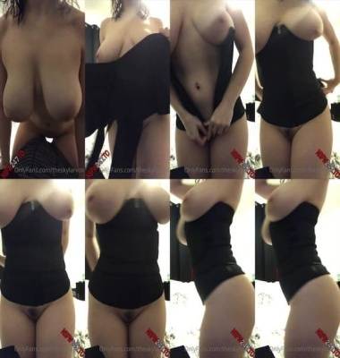 Skylar Vox - teasing her big tits and ass in a black dress on fanspics.com