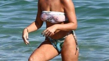 Brooks Nader Flashes Her Nude Tits in a Sheer Top Bikini in Miami on fanspics.com