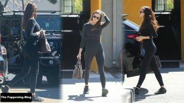 Irina Shayk Shows Off Her Butt in Black Leggings in Santa Monica on fanspics.com