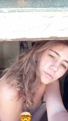 Lia Marie Johnson loving the weather topless on fanspics.com