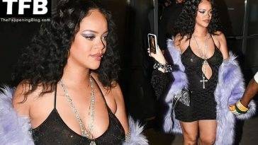 Pregnant Rihanna Flashes Her Nude Tits in a See-Through Dress in Milan on fanspics.com