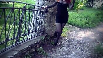 AnnDarcy redhead goth girl in black mini dress gets facial in public xxx video on fanspics.com