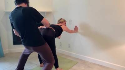 Stepson helps stepmom with yoga and stretches her pussy1 on fanspics.com