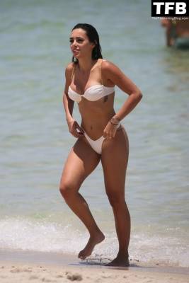 Bruna Biancardi Looks Hot in a White Bikini on the Beach in Miami on fanspics.com