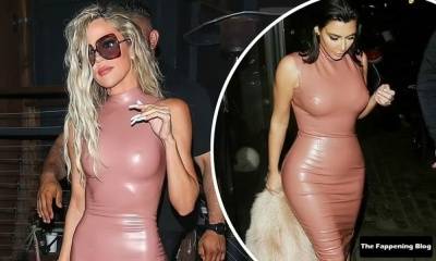 Khloe Kardashian Shows Off Her Toned Up Body in a Pink Dress During Family Dinner in WeHo on fanspics.com