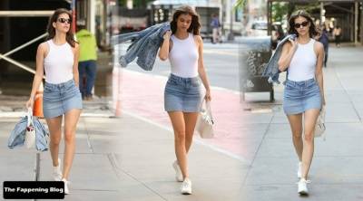 Leggy Barbara Palvin Looks Sexy in a White Top on a Walk in NYC on fanspics.com