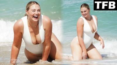 Iskra Lawrence Displays Her Curves on the Beach in Miami on fanspics.com