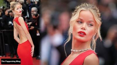 Frida Aasen Looks Stunning in a Red Dress at the 75th Annual Cannes Film Festival on fanspics.com