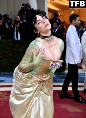 Billie Eilish Showcases Nice Cleavage at The 2022 Met Gala in NYC on fanspics.com