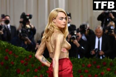 Braless Cara Delevingne Wows on the Red Carpet at The 2022 Met Gala in NYC on fanspics.com