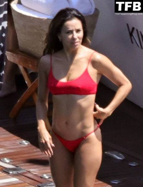 Eva Longoria Showcases Her Stunning Figure and Ass Crack in a Red Bikini on Holiday in Capri on fanspics.com