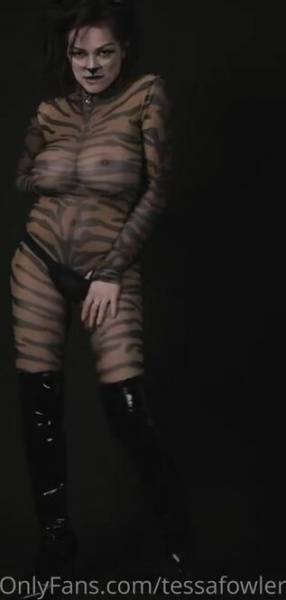 Tessa Fowler See Through Halloween Cat Costume Video  on fanspics.com