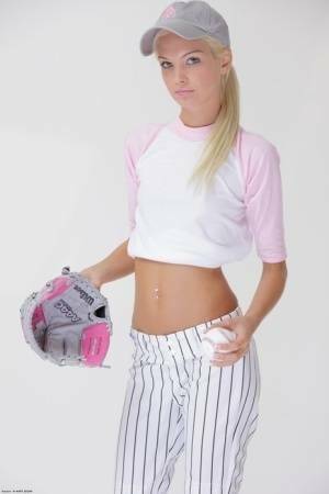 Baseball cutie Francesca loses her uniform to expose her skinny teen body on fanspics.com