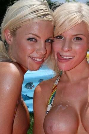 Young bitches are sharing cock in extra spicy threesome scebes by the pool on fanspics.com