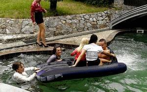 Lustful pornstars having fun at the crazy sex party by the pool on fanspics.com