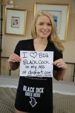 Hot blonde girl Anikka Albrite takes a massive black cock up her ass on fanspics.com