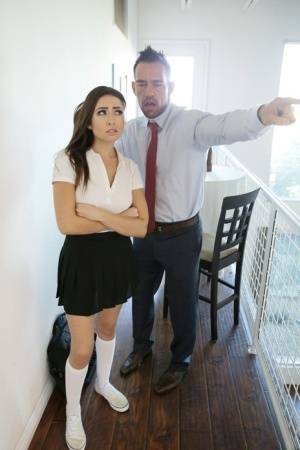 Naughty schoolgirl Melissa Moore spanked hard by her stepdad for misbehaving on fanspics.com