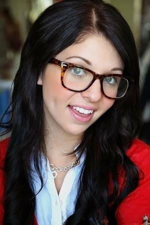 Glasses on round face of cute girl Madelyn Monroe stress her tiny tits on fanspics.com