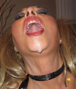 Blonde slut Blondie Blow gets her pretty face plastered with sperm on fanspics.com