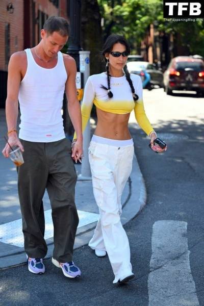 Braless Bella Hadid Steps Out with Marc Kalman for a Walk in NYC on fanspics.com