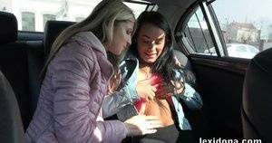 Lexi Dona and her lesbian lover have sex in the backseat of a car on fanspics.com