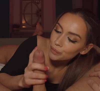Her fast strokes and eye contact make him cum on fanspics.com