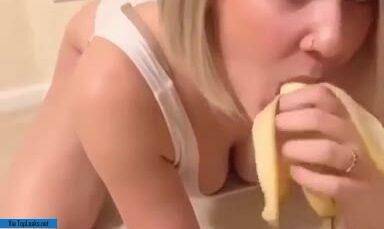 Tayler Hills Sucking Banana with Cream and Masturbating Pussy to Orgasm on fanspics.com