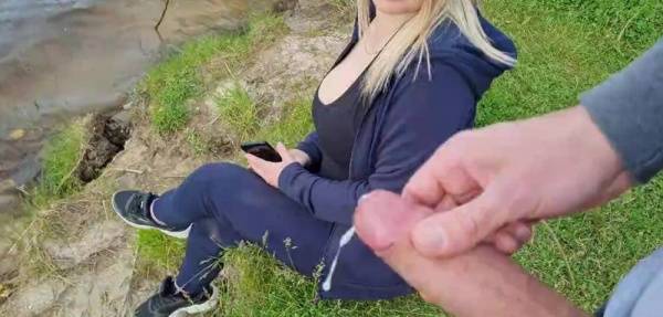 Man flashes cock in public and cumshot near blonde girl on fanspics.com